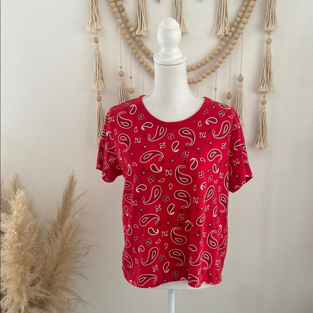 Kristin Marie boutique red black bandana print tee shirt country grunge large